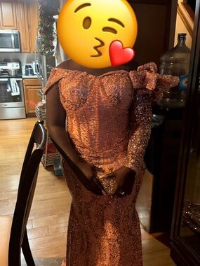 Sequin Off-Shoulder Evening Gown in Rose Gold
